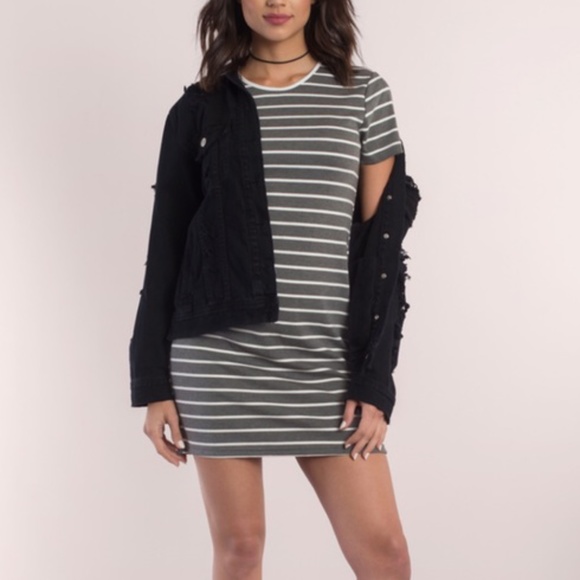 Tobi Dresses & Skirts - TOBI Gray & White Striped T Shirt Dress Ringer Short Sleeve Cotton Mini‎ // S